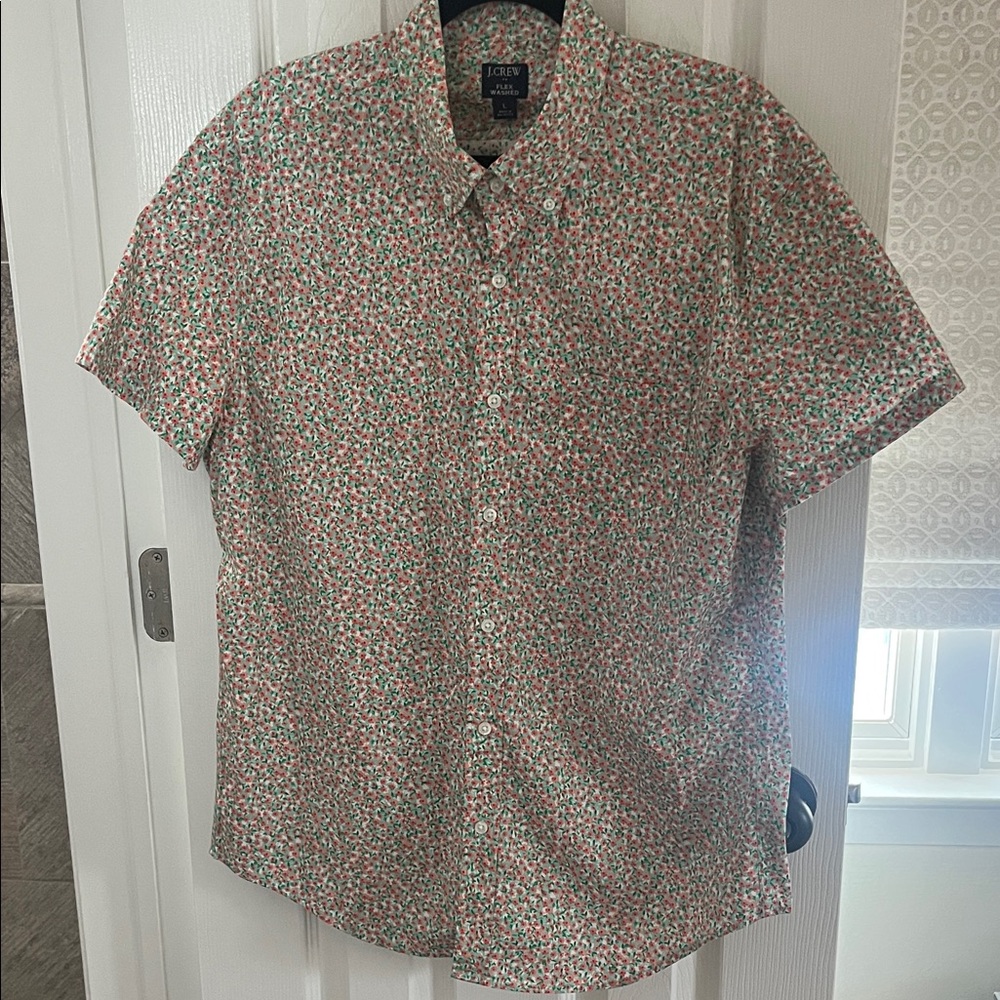 J. Crew Factory Men's Floral Button Down Shirt - Red and Green